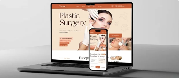 Skin care website displayed on desktop and mobile devices